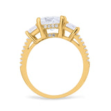 Three Stone Radiant Cut Wedding Engagement Bridal Ring Round Simulated Cubic Zirconia 925 Sterling Silver