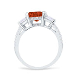 Three Stone Radiant Cut Wedding Engagement Bridal Ring Round Simulated Cubic Zirconia 925 Sterling Silver