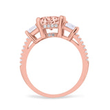 Three Stone Radiant Cut Wedding Engagement Bridal Ring Round Simulated Cubic Zirconia 925 Sterling Silver