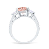 Three Stone Radiant Cut Wedding Engagement Bridal Ring Round Simulated Cubic Zirconia 925 Sterling Silver