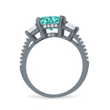 Three Stone Radiant Cut Wedding Engagement Bridal Ring Round Simulated Cubic Zirconia 925 Sterling Silver