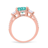 Three Stone Radiant Cut Wedding Engagement Bridal Ring Round Simulated Cubic Zirconia 925 Sterling Silver