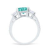 Three Stone Radiant Cut Wedding Engagement Bridal Ring Round Simulated Cubic Zirconia 925 Sterling Silver
