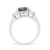Three Stone Radiant Cut Wedding Engagement Bridal Ring Round Simulated Cubic Zirconia 925 Sterling Silver