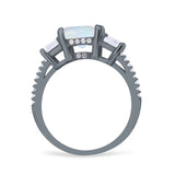 Three Stone Radiant Cut Wedding Engagement Bridal Ring Round Simulated Cubic Zirconia 925 Sterling Silver