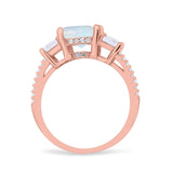 Three Stone Radiant Cut Wedding Engagement Bridal Ring Round Simulated Cubic Zirconia 925 Sterling Silver