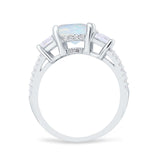 Three Stone Radiant Cut Wedding Engagement Bridal Ring Round Simulated Cubic Zirconia 925 Sterling Silver