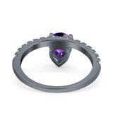 Teardrop Art Deco Pear Wedding Bridal Ring Round Simulated Cubic Zirconia 925 Sterling Silver
