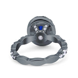 Oval Art Deco Halo Engagement Wedding Bridal Ring Round Simulated Cubic Zirconia 925 Sterling Silver