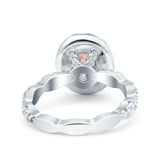 Oval Art Deco Halo Engagement Wedding Bridal Ring Round Simulated Cubic Zirconia 925 Sterling Silver