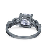 Art Deco Cushion Cut Wedding Engagement Bridal Ring Simulated Cubic Zirconia 925 Sterling Silver