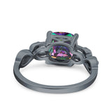 Art Deco Cushion Cut Wedding Engagement Bridal Ring Simulated Cubic Zirconia 925 Sterling Silver