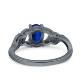 Oval Art Deco Wedding Engagement Bridal Ring Round Simulated Cubic Zirconia 925 Sterling Silver