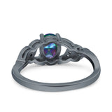 Oval Art Deco Wedding Engagement Bridal Ring Round Simulated Cubic Zirconia 925 Sterling Silver