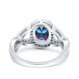 Infinity Twisted Shank Art Deco Halo Oval Wedding Engagement Ring Round Simulated Cubic Zirconia 925 Sterling Silver