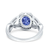 Infinity Twisted Shank Art Deco Halo Oval Wedding Engagement Ring Round Simulated Cubic Zirconia 925 Sterling Silver