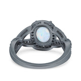 Infinity Twisted Shank Art Deco Halo Oval Wedding Engagement Ring Round Simulated Cubic Zirconia 925 Sterling Silver