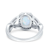 Infinity Twisted Shank Art Deco Halo Oval Wedding Engagement Ring Round Simulated Cubic Zirconia 925 Sterling Silver