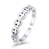 Smiley Face Toe Ring Adjustable Band 925 Sterling Silver (4mm)