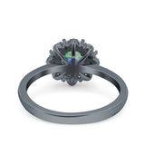 Halo Floral Style Art Deco Round Wedding Engagement Ring Simulated Cubic Zirconia 925 Sterling Silver