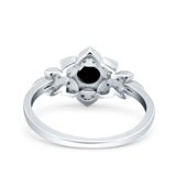 Halo Art Deco Cluster Floral Wedding Engagement Ring Round Simulated Cubic Zirconia 925 Sterling Silver