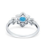 Halo Art Deco Cluster Floral Wedding Engagement Ring Round Simulated Cubic Zirconia 925 Sterling Silver