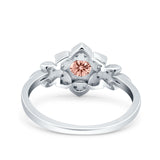 Halo Art Deco Cluster Floral Wedding Engagement Ring Round Simulated Cubic Zirconia 925 Sterling Silver