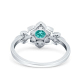 Halo Art Deco Cluster Floral Wedding Engagement Ring Round Simulated Cubic Zirconia 925 Sterling Silver