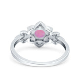 Halo Art Deco Cluster Floral Wedding Engagement Ring Round Simulated Cubic Zirconia 925 Sterling Silver