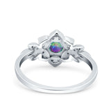 Halo Art Deco Cluster Floral Wedding Engagement Ring Round Simulated Cubic Zirconia 925 Sterling Silver