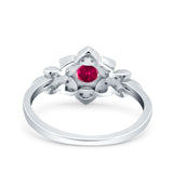 Halo Art Deco Cluster Floral Wedding Engagement Ring Round Simulated Cubic Zirconia 925 Sterling Silver