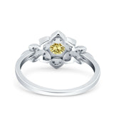 Halo Art Deco Cluster Floral Wedding Engagement Ring Round Simulated Cubic Zirconia 925 Sterling Silver