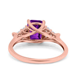 Art Deco Emerald Cut Wedding Bridal Ring Round Simulated Cubic Zirconia 925 Sterling Silver