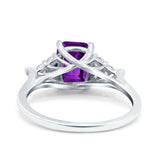 Art Deco Emerald Cut Wedding Bridal Ring Round Simulated Cubic Zirconia 925 Sterling Silver