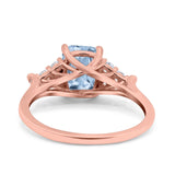 Art Deco Emerald Cut Wedding Bridal Ring Round Simulated Cubic Zirconia 925 Sterling Silver