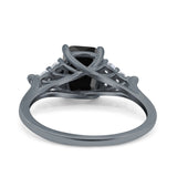 Art Deco Emerald Cut Wedding Bridal Ring Round Simulated Cubic Zirconia 925 Sterling Silver