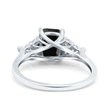 Art Deco Emerald Cut Wedding Bridal Ring Round Simulated Cubic Zirconia 925 Sterling Silver