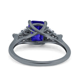 Art Deco Emerald Cut Wedding Bridal Ring Round Simulated Cubic Zirconia 925 Sterling Silver