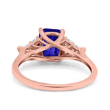 Art Deco Emerald Cut Wedding Bridal Ring Round Simulated Cubic Zirconia 925 Sterling Silver