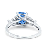 Art Deco Emerald Cut Wedding Bridal Ring Round Simulated Cubic Zirconia 925 Sterling Silver