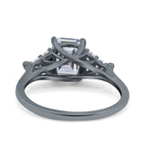 Art Deco Emerald Cut Wedding Bridal Ring Round Simulated Cubic Zirconia 925 Sterling Silver