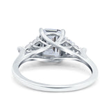 Art Deco Emerald Cut Wedding Bridal Ring Round Simulated Cubic Zirconia 925 Sterling Silver