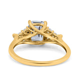 Art Deco Emerald Cut Wedding Bridal Ring Round Simulated Cubic Zirconia 925 Sterling Silver