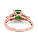 Art Deco Emerald Cut Wedding Bridal Ring Round Simulated Cubic Zirconia 925 Sterling Silver