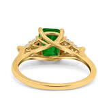 Art Deco Emerald Cut Wedding Bridal Ring Round Simulated Cubic Zirconia 925 Sterling Silver