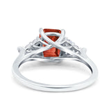 Art Deco Emerald Cut Wedding Bridal Ring Round Simulated Cubic Zirconia 925 Sterling Silver