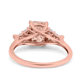 Art Deco Emerald Cut Wedding Bridal Ring Round Simulated Cubic Zirconia 925 Sterling Silver