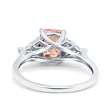 Art Deco Emerald Cut Wedding Bridal Ring Round Simulated Cubic Zirconia 925 Sterling Silver