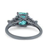 Art Deco Emerald Cut Wedding Bridal Ring Round Simulated Cubic Zirconia 925 Sterling Silver