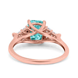 Art Deco Emerald Cut Wedding Bridal Ring Round Simulated Cubic Zirconia 925 Sterling Silver